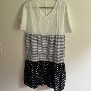 Double Patterned Boxy Babydoll Dress